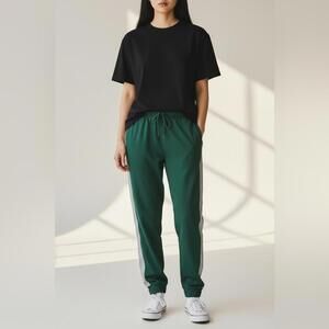 Forest Green Joggers with Silver Stripe | Leggings Depot Soft Comfy Pants | Holi